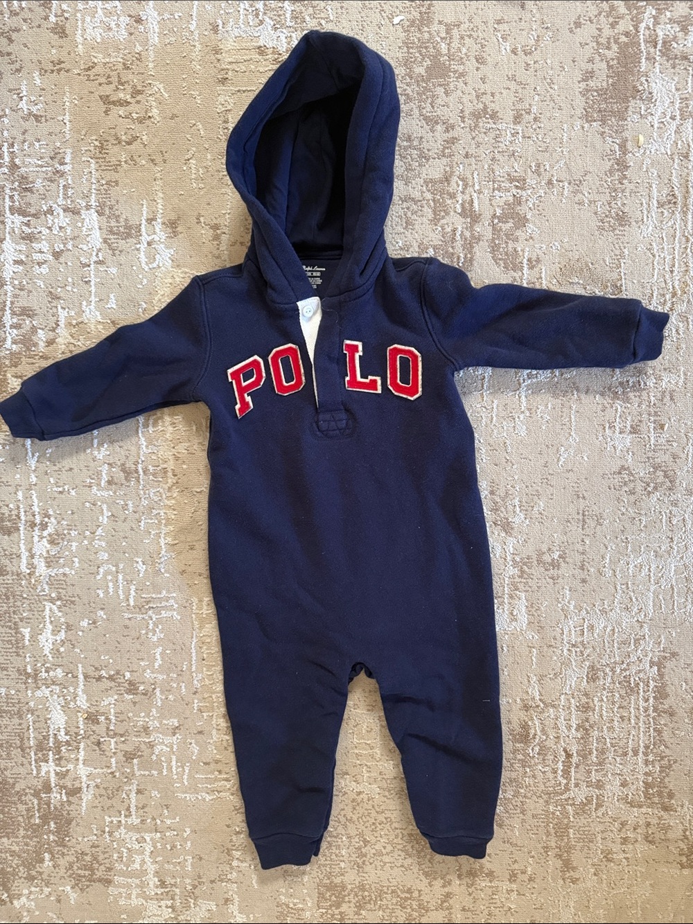 Polo by Ralph Lauren Navy Hooded One-Piece with Red Lettering